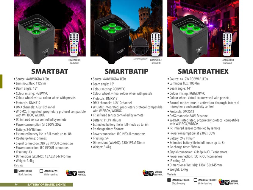 Par a led a batteria Smartbat 4x8W RGBW/FC, Effetti speciali